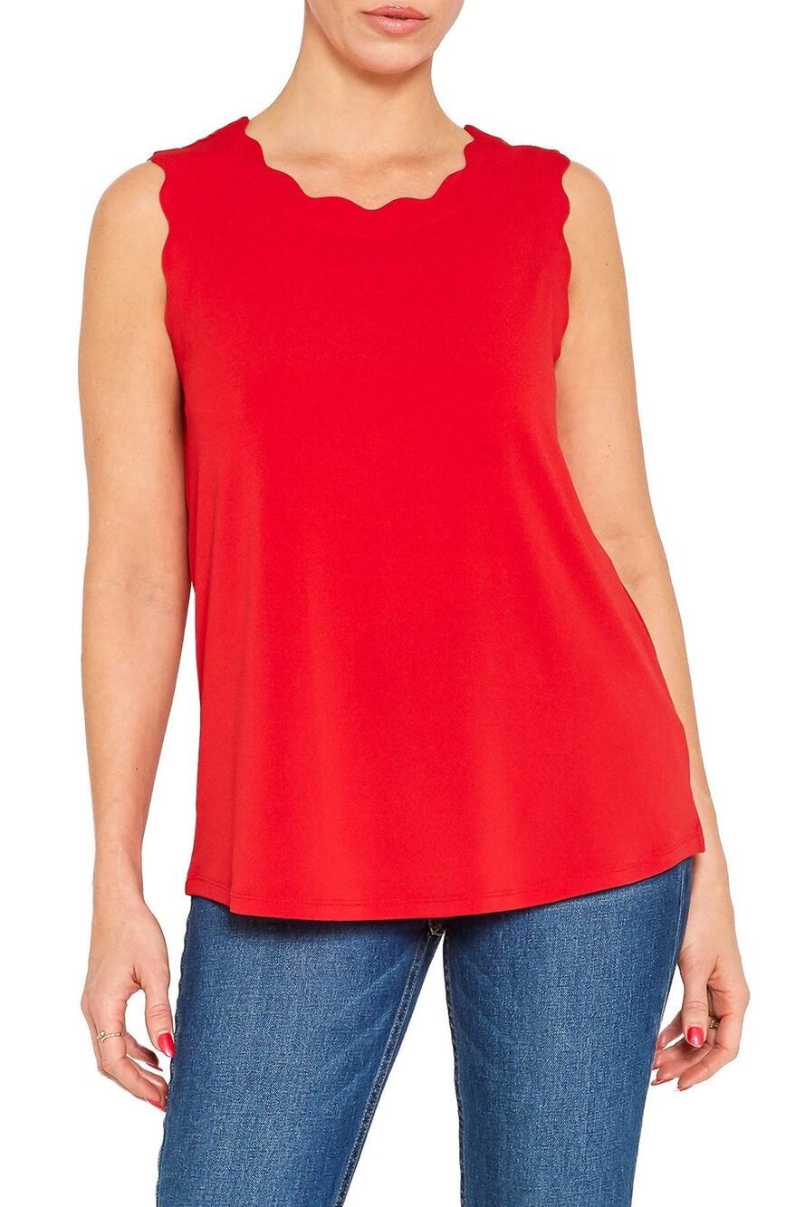PLEIONE Red Scalloped Scoop Neck Casual Tank Top Size Small